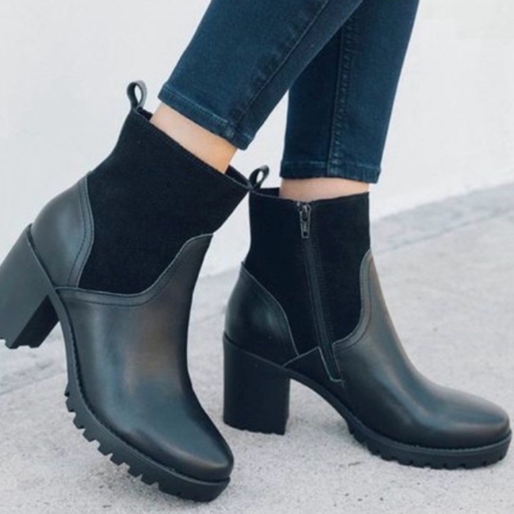 Black Leather and Suede Heeled Boots